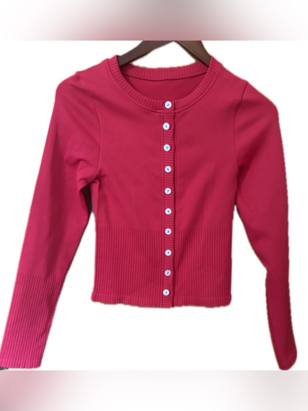 OQQ Fuchsia Button-Down Lightweight Sweater/Blouse | Medium | NWOT